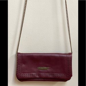 Burgundy Vegan Crossbody Bag Feather